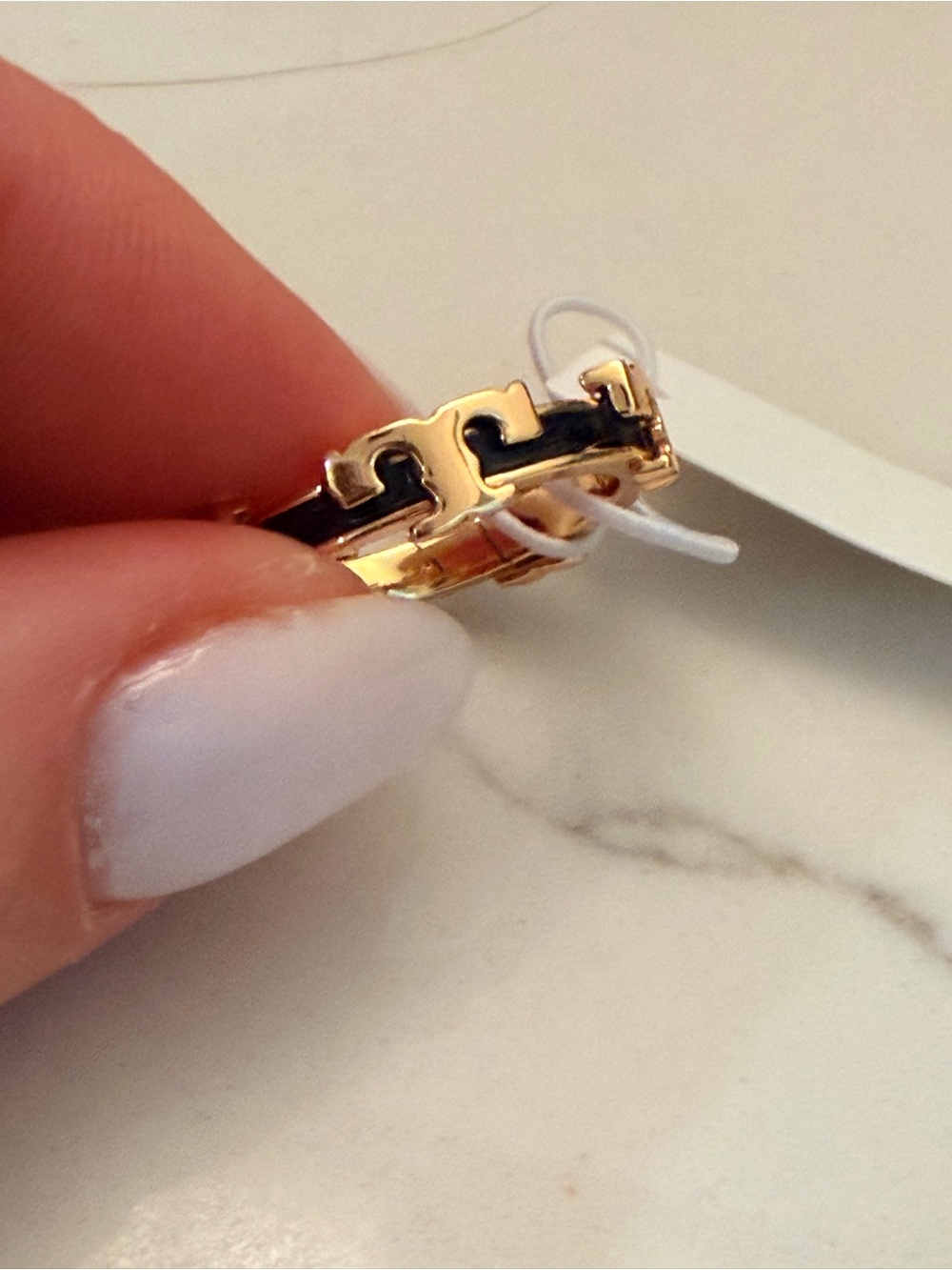 Tory Burch Gold and Black ‘T’ Women's Ring